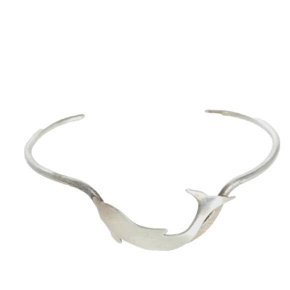 Sterling Silver Signed Artist TIM SMITH Dolphin In Wave Unique Cuff Bracelet - Picture 1 of 7